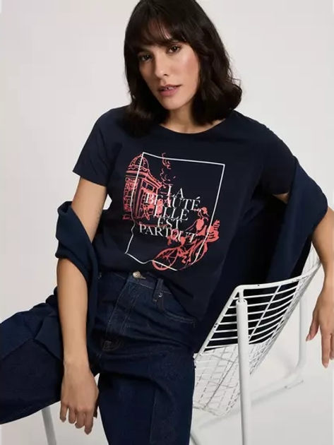 Футболка бавовняна жіноча Cross Jeans 56170-001 XL Темно-синя (8697319732092) - зображення 4