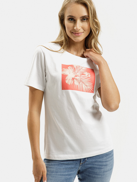 T-shirt damski bawełniany z nadrukiem Cross Jeans 56181-008 XS Biały (8697319746792) - obraz 1