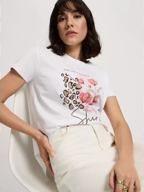 T-shirt damski bawełniany z nadrukiem Cross Jeans 56186-008 S Biały (8697319732610) - obraz 4
