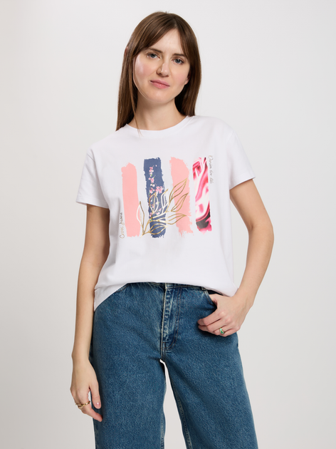 Футболка бавовняна жіноча Cross Jeans 56187-008 S Біла (8697319732665) - зображення 1