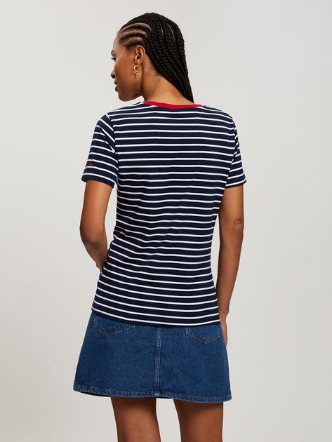 T-shirt damski bawełniany w paski Cross Jeans 56194-001 L Granatowy (8697319732887) - obraz 2