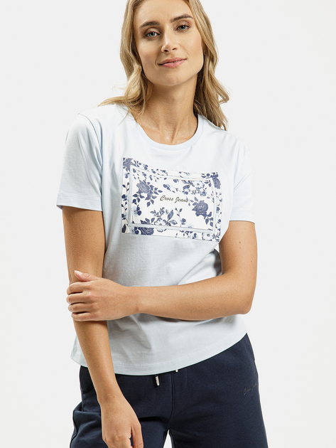 T-shirt damski bawełniany z nadrukiem Cross Jeans 56210-071 S Błękitny (8697319733211) - obraz 1