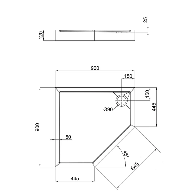 Душевой поддон Qtap Diamond 309912 90x90x12 см + сифон - изображение 2