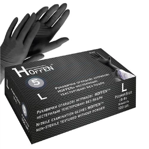 Рукавички нітрилові L Hoffen 5.0г нестерильні текстуровані б/п 50пар/уп Stenson HFN-13501L - Фото 1 Рукавички нітрилові L Hoffen 5.0г нестерильні текстуровані б/п 50пар/уп Stenson HFN-13501L - изображение 1