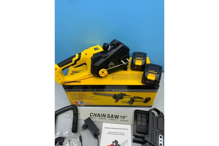 Акумуляторна ланцюгова пила + 2 акумулятори 18 В, 16" Electric SAW, Жовта/ Електропила на акумуляторі для дому, дачі, саду, ремонту, будівництва, демонтажу - зображення 3