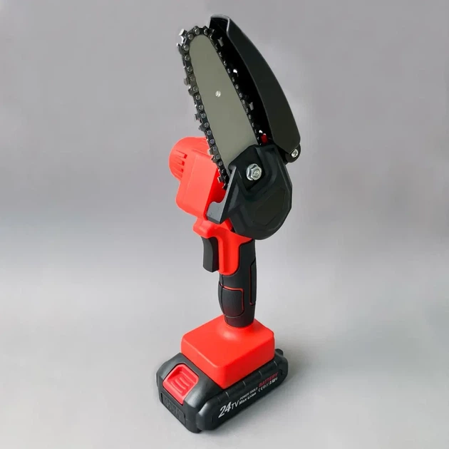 Міні пила Mini Electric Chain Saw у валізі для обрізання дерев та розпилу дров 24V Червона для дому, дачі, саду, ремонту, будівництва, демонтажу - зображення 3