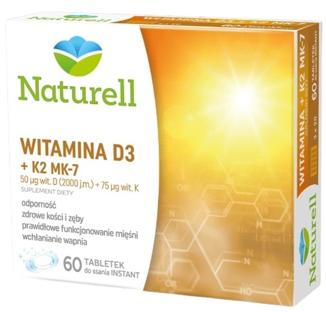 Дієтична добавка Naturell Вітамін D3 + К2 МК-7 60 таблеток для смоктання (5907377136927) - зображення 1