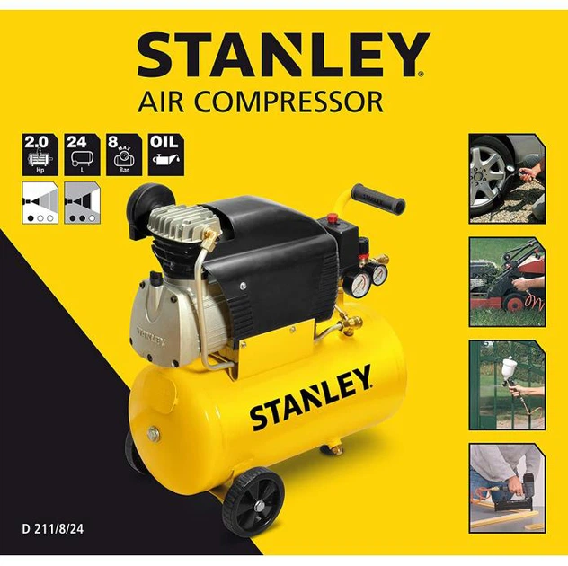 Компрессор воздушный поршневой Stanley 1.5кВт, 24л, 222л/мин, 8 Бар D211/8/24 - изображение 4