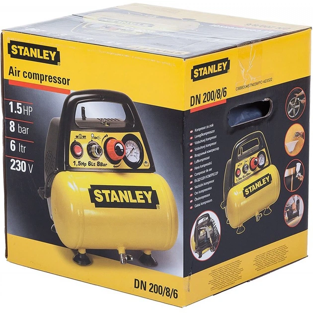 Компрессор воздушный поршневой Stanley 1.1кВт, 6л, 180л/мин, 8 Бар DN200/8/6 - Фото 5 Компрессор воздушный поршневой Stanley 1.1кВт, 6л, 180л/мин, 8 Бар DN200/8/6 - изображение 5