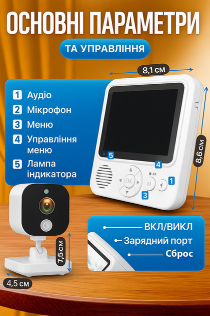 Видеоняня цифровая радионяня с монитором колыбельными ночное видение датчик движения обнаружение голоса камера видеонаблюдения двусторонней связью + в подарок антистресс (101202) - изображение 3