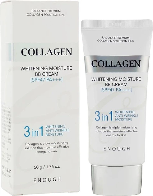 BB-крем з морським колагеном — Enough Collagen 3 in1 Whitening Moisture BB Cream SPF47 PA+++, 50 гр - Фото 1 BB-крем з морським колагеном — Enough Collagen 3 in1 Whitening Moisture BB Cream SPF47 PA+++, 50 гр - зображення 1