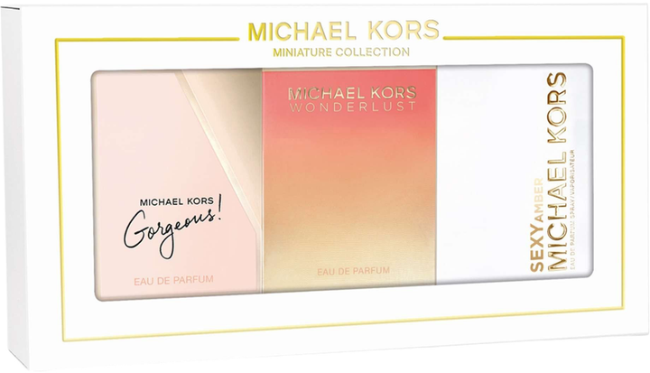 Набір мініатюр для жінок Michael Kors Miniature Collection Парфумована вода Gorgeous 5 мл + Парфумована вода Sexy Amber 5 мл + Парфумована вода Wonderlust 4 мл (850049716055) - зображення 1