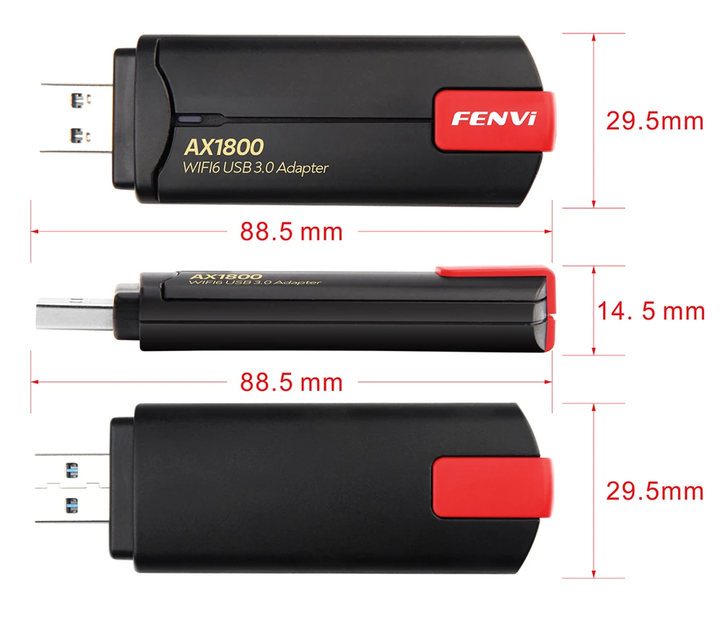 Двуххдиапазонный USB Wi-Fi 6 адаптер FENVI FV-AX1801D 1800 Mbps Dual Band 2.4G/5G с двумя антеннами - Фото 2 Двуххдиапазонный USB Wi-Fi 6 адаптер FENVI FV-AX1801D 1800 Mbps Dual Band 2.4G/5G с двумя антеннами - изображение 2