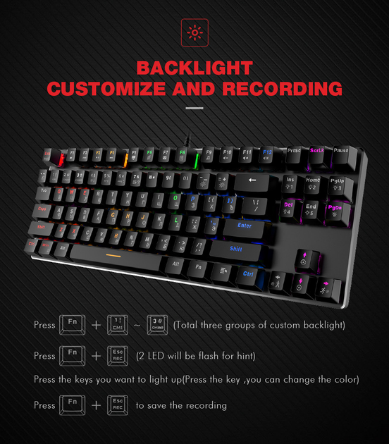 Клавиатура игровая механическая проводная USB с подсветкой 87 клавиш HAVIT HV-KB435L-LED Синие свитчи - изображение 3