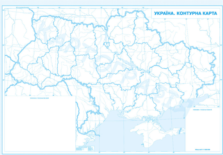 Україна. Контурна карта розмальовка (на картоні на планках) (1:1 500 000), Картографія - Фото 1 Україна. Контурна карта розмальовка (на картоні на планках) (1:1 500 000), Картографія - зображення 1