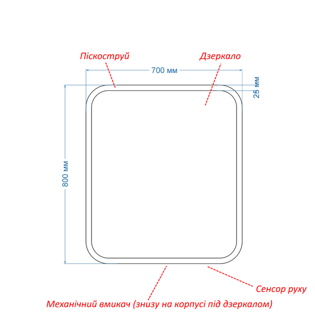 LED-зеркало 70x80см, с ИК включателем и подогревом с механическим управлением, модель Ahana (ahana48) - изображение 3