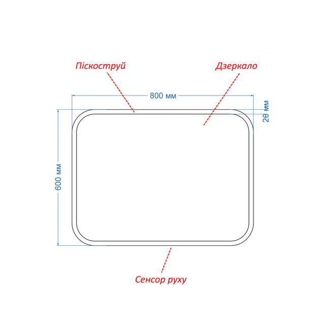 LED-зеркало 80x60см, с ИК включателем и подогревом с механическим управлением, модель Ahana (Ahanag26) - изображение 3