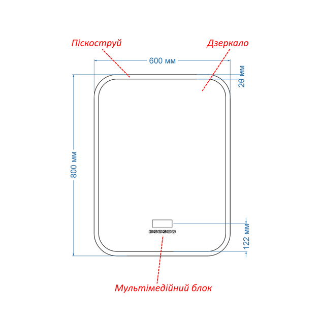 LED-зеркало 80x60см, с Smart-блоком и подогревом, модель Ahana (Ahanag39) - изображение 3