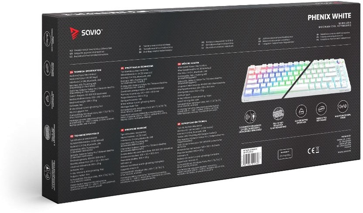 Klawiatura bezprzewodowa Savio Phenix Gateron Red Pro Wireless White - obraz 6