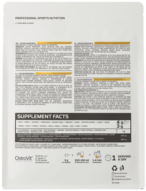 Креатин OstroVit Creatine Monohydrate 300 г Манго (5902232617603) - зображення 2