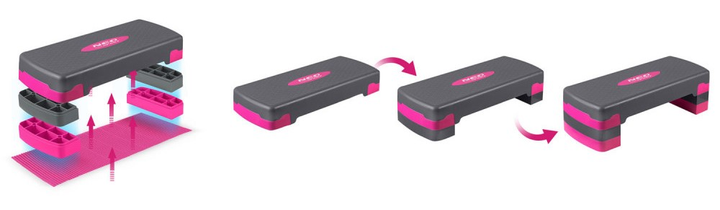 Степ платформа для тренувань Neo Sport 3 ступінчаста ns 400 рожева (5903890611385) - зображення 9