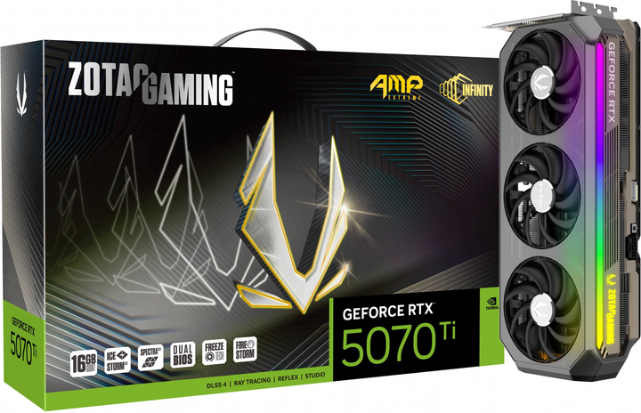 Відеокарта Zotac PCI-Ex GeForce RTX 5070 Ti GAMING AMP Extreme INFINITY 16GB GDDR7 (256bit) (2512/28000) (HDMI, 3 x DisplayPort) (ZT-B50710B-10P) - зображення 8