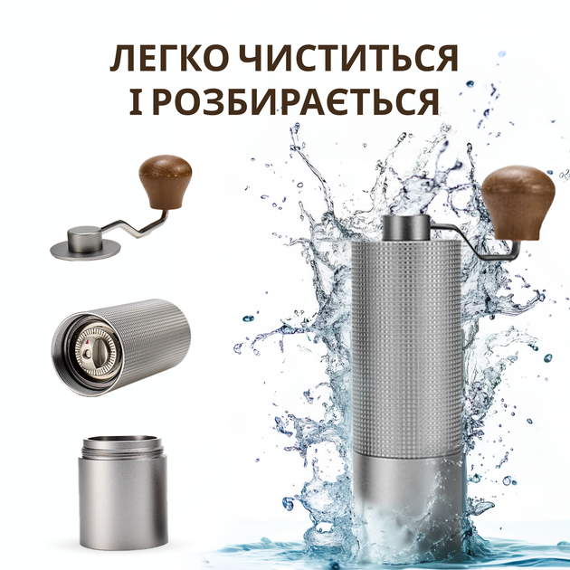 Кофемолка ручная серебристая ViO CM-02H со стальными жерновами и регулировкой степени помола - изображение 5