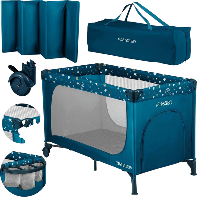 Дорожнє ліжечко RICOKIDS 125 x 65 x 78 см RK-240 Navy Blue (724002) (5903890628284) - зображення 3