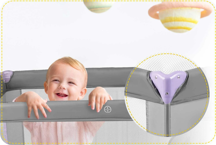 Дорожнє ліжечко RICOKIDS 125 x 65 x 78 см RK-240 Grey-Lavender (724011) (5903890605186) - зображення 7