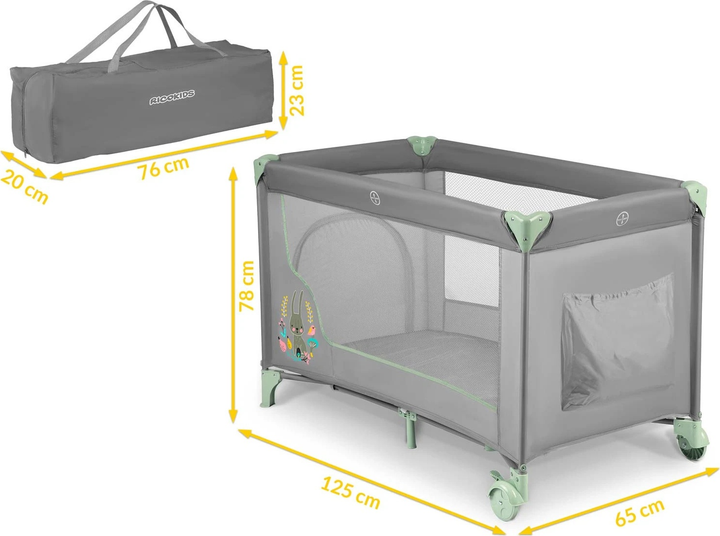 Дорожнє ліжечко RICOKIDS 125 x 65 x 78 см RK-240 Grey-Mint (724010) (5903890605179) - зображення 5