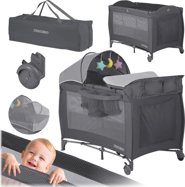 Дорожнє ліжечко RICOKIDS 125 x 65 x 78 см RK-240 Anthracite (724201) (5903890606275) - зображення 4