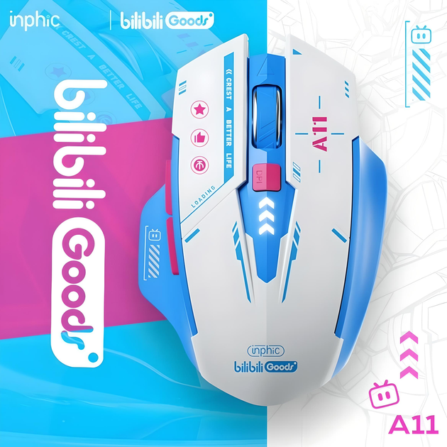 Мышь беспроводная INPHIC A11 с подключением Bluetooth + USB2.4G, аккумулятором и 2400 DPI, blue - изображение 2