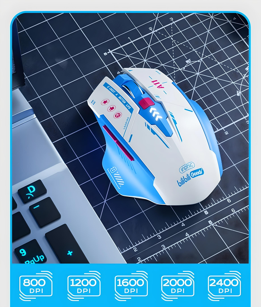 Мышь беспроводная INPHIC A11 с подключением Bluetooth + USB2.4G, аккумулятором и 2400 DPI, blue - изображение 5