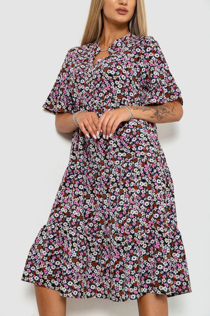 Плаття з квітковим принтом, колір чорно-рожевий 6XL/7XL - зображення 3