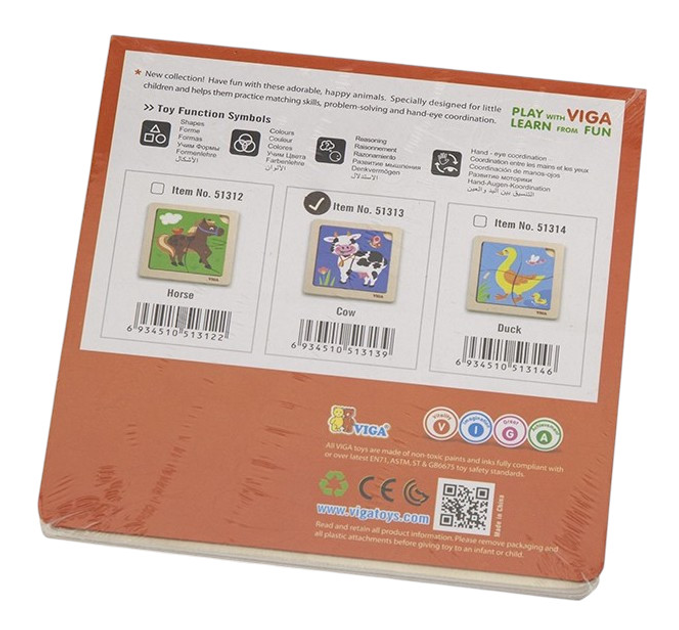 Zestaw drewnianych puzzli Viga na podkładce Krówka 51313 (6934510513139) - obraz 6