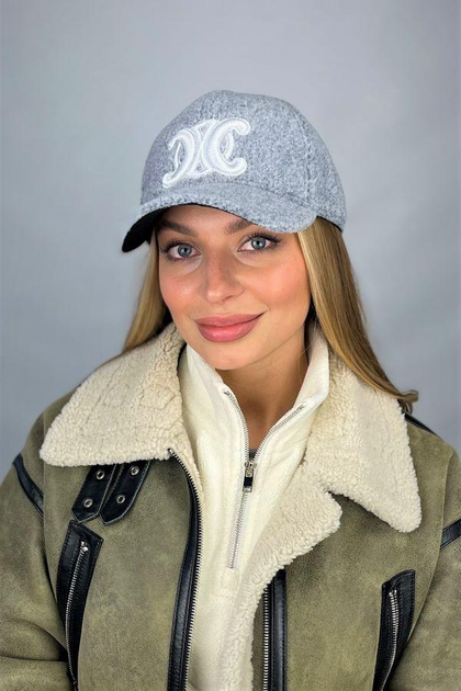 Бейсболка з пальтової діагоналі з вишивкою Braxton "Lace" сірий + білий (6099)