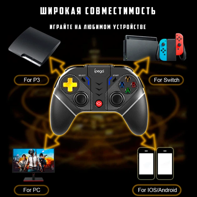 Беспроводной игровой геймпад контроллер iPega Golden Warrior PG-9218 BT5.0, 2.4G, 380mAh, Android, iOS, TV, PC, NS, PS Black - изображение 6
