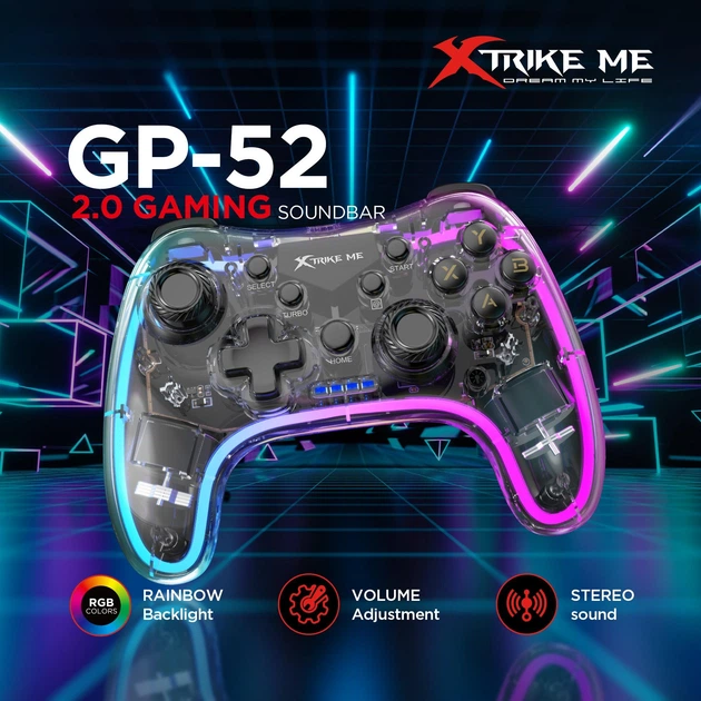 Бездротовий джойстик геймпад XTRIKE ME GP-52 Bluetooth Gamepad (Android/IOS/PS/Switch/PC) 800mAh з RGB-підсвічуванням Black - зображення 3