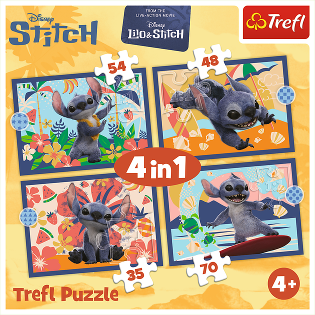 Puzzle 4 in 1 Trefl Stitch The Movie Wakacje na Hawajach 35+48+54+70 elementów 34666 (5900511346664) - obraz 6