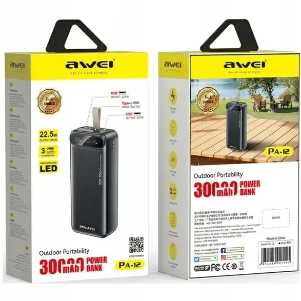 Универсальный повербанк Awei PA-12 30000 mAh зарядное устройство 8413 - изображение 4