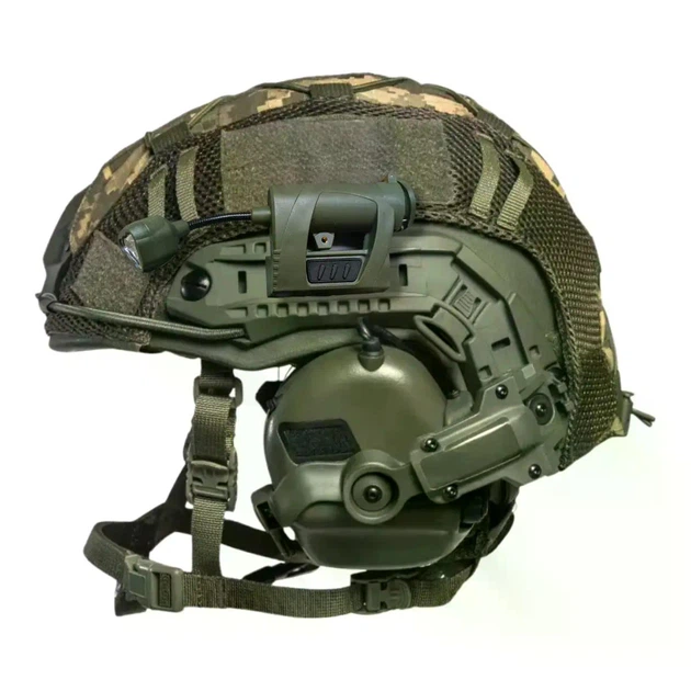 Военные тактические наушники EARMOR M32 c гарнитурой (микрофоном) + крепление чебурашки и тактический фонарик на военный шлем олива - изображение 15