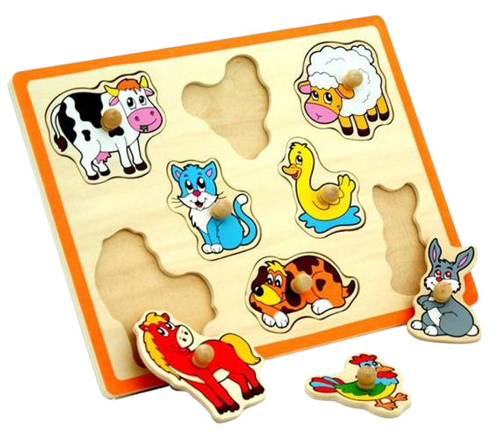 Zestaw drewnianych puzzli Viga na podkładce z uchwytami Farma 50017 (6934510500177) - obraz 3
