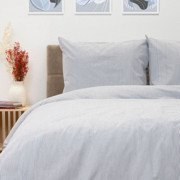 Комплект постільної білизни Homla Hoya King Size Підковдра 200 x 220 см + 2 наволочки 50 x 60 см у сині смужки (5904183880662) - зображення 1