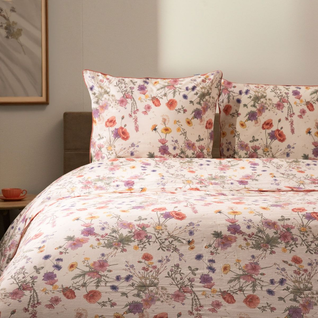 Komplet pościeli Homla Meadow Flowers King Size Poszewka na pościel 220 x 200 cm + 2 poszewki na poduszki 50 x 60 cm bawełniany w kwiatki z lamówką (5906496724824) - obraz 1