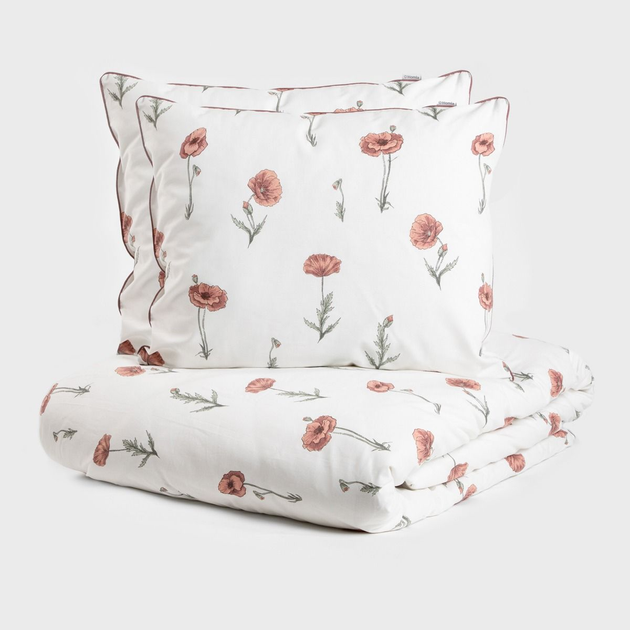 Комплект постільної білизни Homla Meadow Flowers King Size Підковдра 220 x 200 см + 2 наволочки 50 x 60 см бавовняний у маки з червоним кантом (5906496724855) - зображення 2