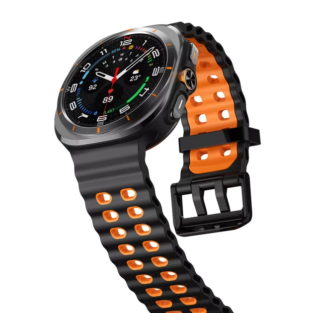 Перфорований ремінець broband Classic Color для Samsung Galaxy Watch Ultra – чорно-помаранчевий (силікон) - зображення 4