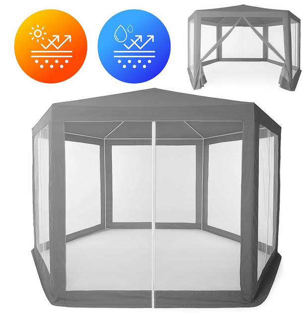 Namiot pawilon ModernHome by Multistore ogrodowy z moskitierą szary 2 x 2 x 2 m PAW-2x2x2-N-GY (5905817005666) - obraz 3