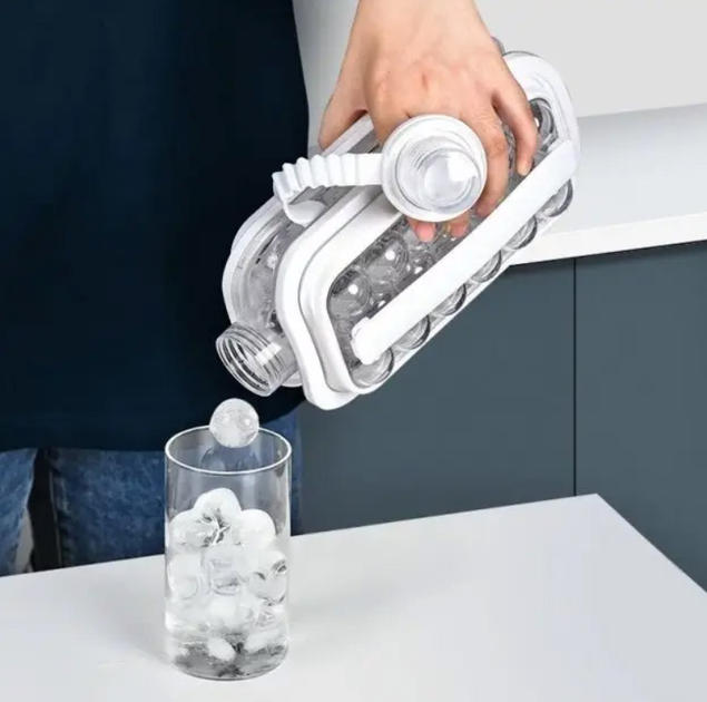 Портативная силиконовая форма для льда бутылка 2 в 1 ICE CUBE TRAY складная на 17 шариков - изображение 4
