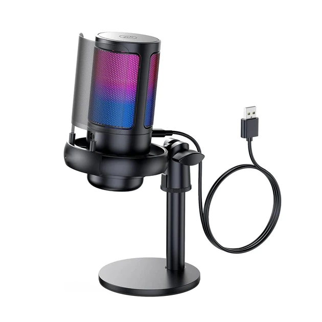 USB микрофон студийный для пк компьютера стримов онлайн подкастов с подсветкой конденсаторный RGB ME6S Черный - изображение 2