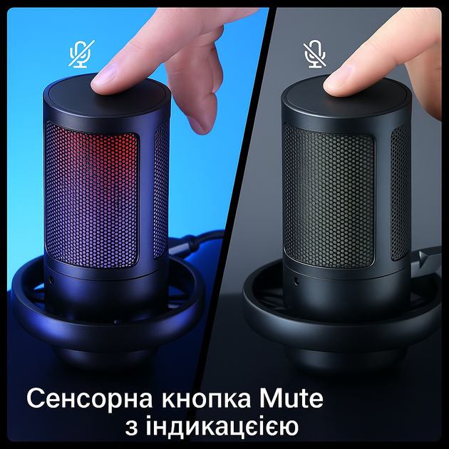 USB микрофон студийный для пк компьютера стримов онлайн подкастов с подсветкой конденсаторный RGB ME6S Черный - изображение 4